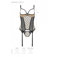Корсет Passion MARINA CORSET, L/XL, кремовий/чорний, з відкритими чашками