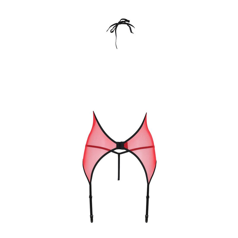 Корсет з пажами для панчіх Passion PEONIA CORSET 2XL/3XL червоний стрінги