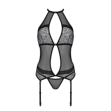 Корсет з пажами Passion SATARA CORSET L/XL Чорний, стрінги, мереживо, застібки спереду та ззаду