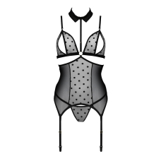 Корсет з відкритими грудьми Passion DOMINICA CORSET 2XL/3XL Чорний, пажі для панчіх, стрінги