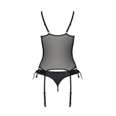 Корсет зі шнурівкою Passion NESSY CORSET S/M Чорний, стрінги з відкритим доступом, пажі для панчіх