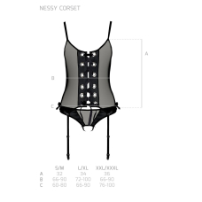 Корсет зі шнурівкою Passion NESSY CORSET S/M Чорний, стрінги з відкритим доступом, пажі для панчіх