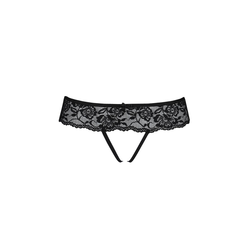 Мереживні стрінги з доступом Passion SENIA THONG L/XL, чорний колір