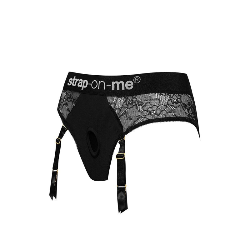 Мереживные трусы для страпона с подвязками для чулок Strap-On-Me DIVA HARNESS - XL