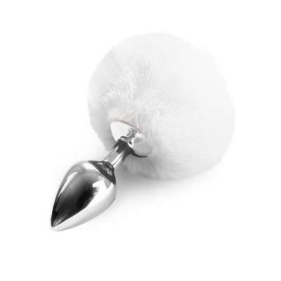 Металева анальна пробка М Art of Sex – Bunny Tails Butt plug, Білий
