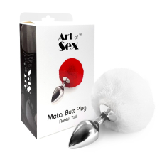Металева анальна пробка М Art of Sex – Bunny Tails Butt plug, Білий