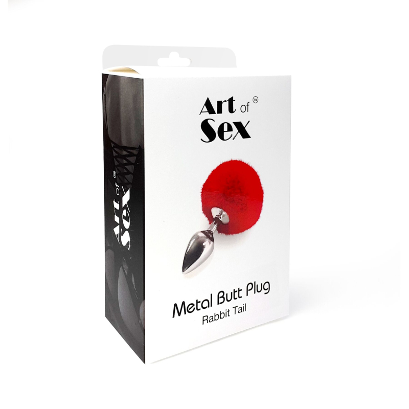 Металева анальна пробка М Art of Sex – Bunny Tails Butt plug, Білий