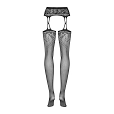 Панчохи–стокінги з рослинним малюнком Obsessive Garter stockings S206 Чорний S/M/L чорні, імітація га