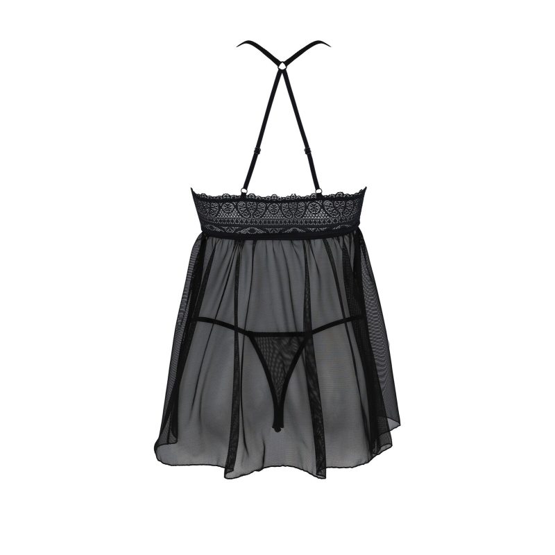 Пеньюар Passion KERRIA CHEMISE Черный, L/XL, кружевной верх, трусики в комплекте