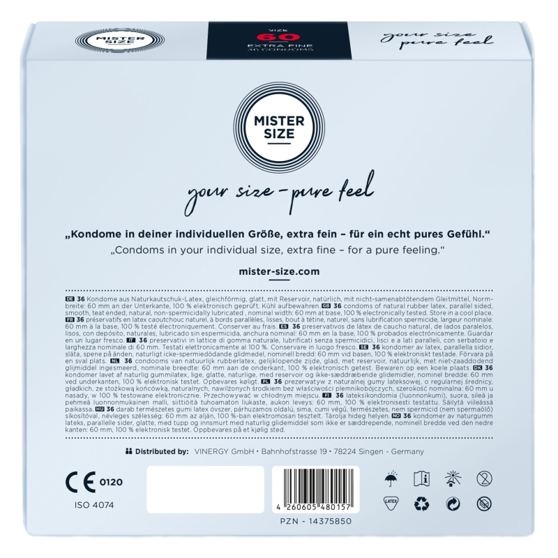 Презервативи Mister Size - pure feel - 60 (36 condoms), товщина 0,05 мм