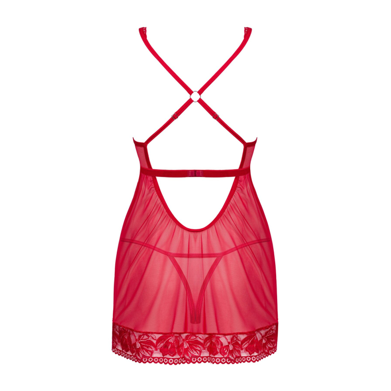 Прозора сорочка бебі–дол Obsessive Lacelove babydoll & thong M/L Червоний, мереживо, стрінги