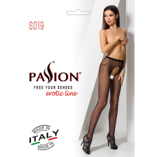 Сітчасті колготки–бодістокінги Passion S019 One Size, Чорний колір, імітація трусиків, відкритий доступ