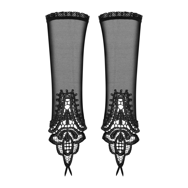Сетчатые митенки с кружевом Obsessive Luiza mittens One size, черные