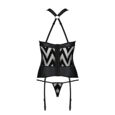 Сітчастий комплект з візерунком Passion HIMA CORSET L/XL Чорний корсет з халтером, підв'язки, трусики