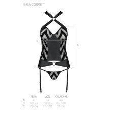Сітчастий комплект з візерунком Passion HIMA CORSET L/XL Чорний корсет з халтером, підв'язки, трусики
