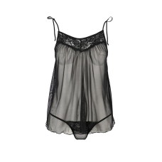 Сорочка прозора бебі дол Passion MELANIA CHEMISE S/M, чорний колір, трусики, на тонких бретелях