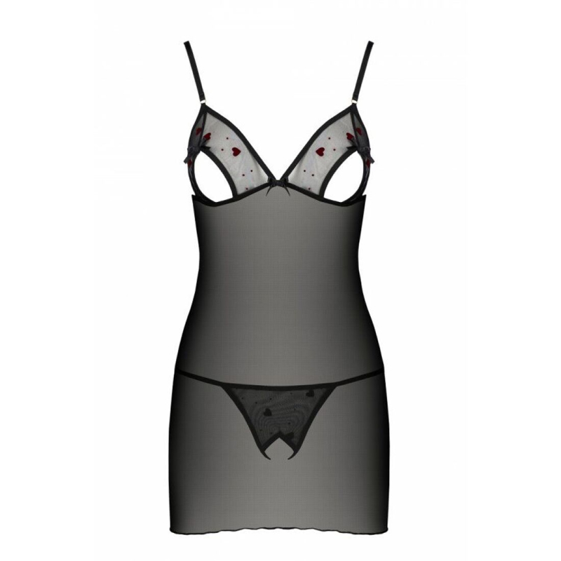 Сорочка з вирізами на грудях, стрінги Passion LOVELIA CHEMISE L/XL, чорний колір