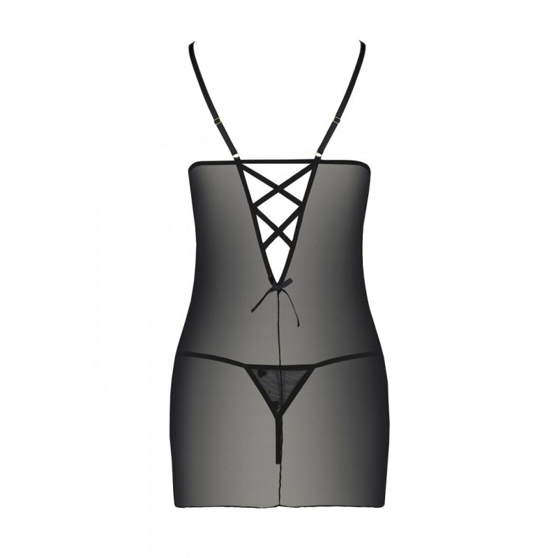Сорочка з вирізами на грудях, стрінги Passion LOVELIA CHEMISE L/XL, чорний колір