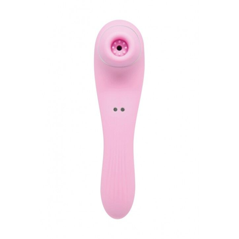 Вакуумний стимулятор з вібрацією та ребристою поверхнею – Wooomy Smoooch Pink – 10 режимів вакууму, 10 вібрації