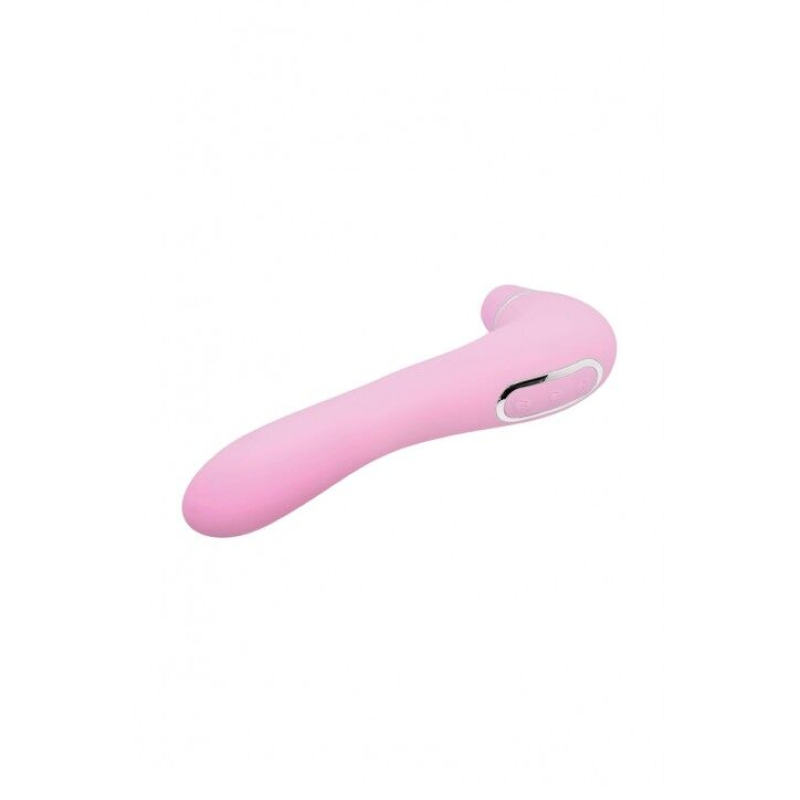 Вакуумний стимулятор з вібрацією та ребристою поверхнею – Wooomy Smoooch Pink – 10 режимів вакууму, 10 вібрації