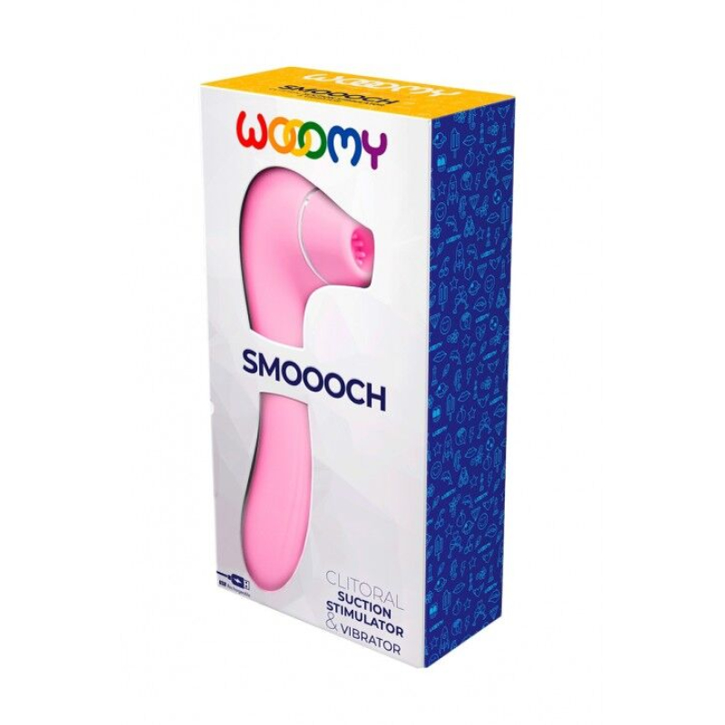 Вакуумний стимулятор з вібрацією та ребристою поверхнею – Wooomy Smoooch Pink – 10 режимів вакууму, 10 вібрації