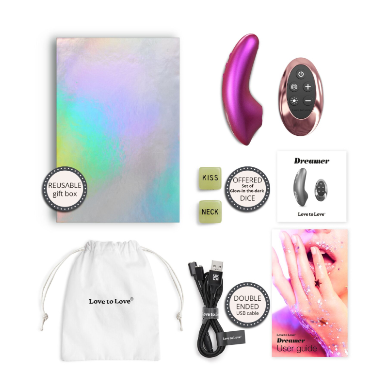 Вакуумний стимулятор з язичком – Love To Love DREAMER Iridescent Berry – пульт управління