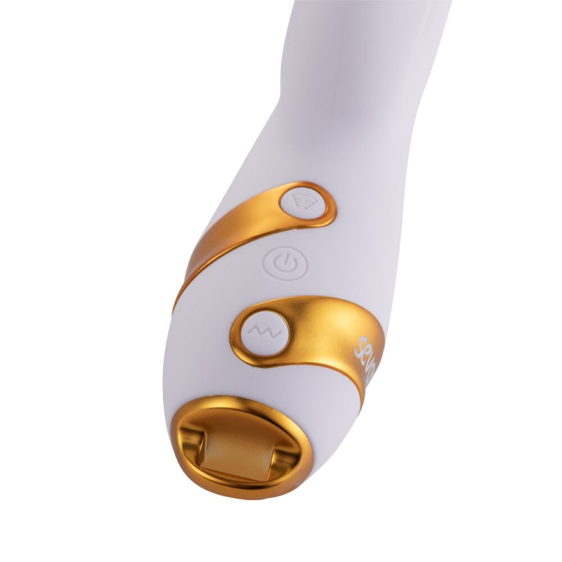 Вибратор-кролик с эротическим флогером – LOCKINK SEVANDA Whip White & Golden – 10 режимов