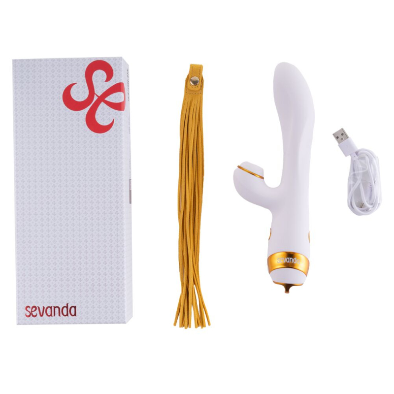 Вибратор-кролик с эротическим флогером – LOCKINK SEVANDA Whip White & Golden – 10 режимов