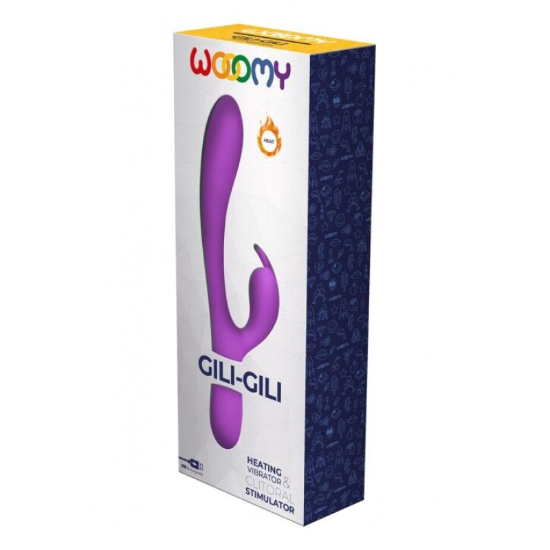 Вібратор-кролик з підігрівом до 40°C – Wooomy Gili-Gili Purple – відросток з вушками, гладка поверхня