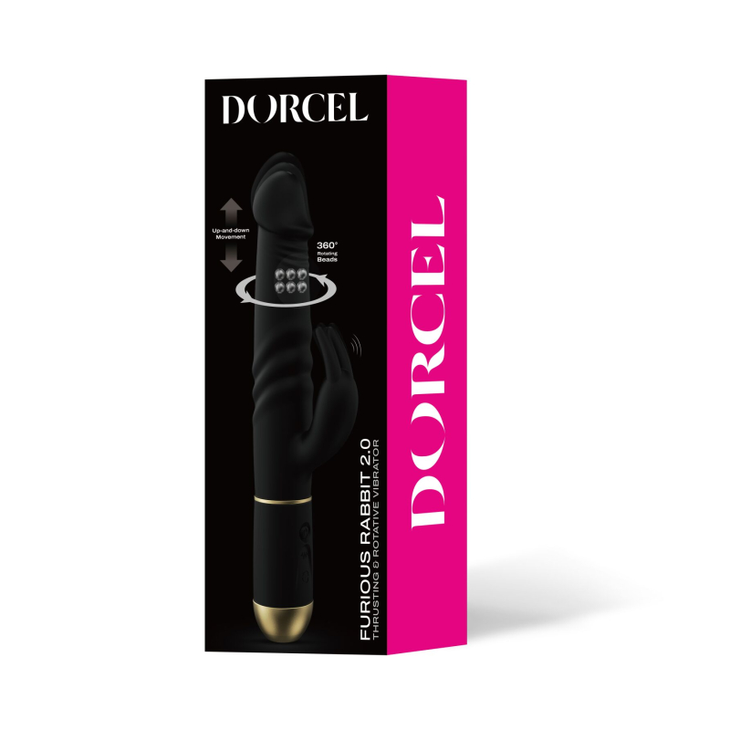 Вибратор с возвратно-поступательными движениями головки Dorcel Furious Rabbit 2.0 + вибрирующий клиторальный отросток
