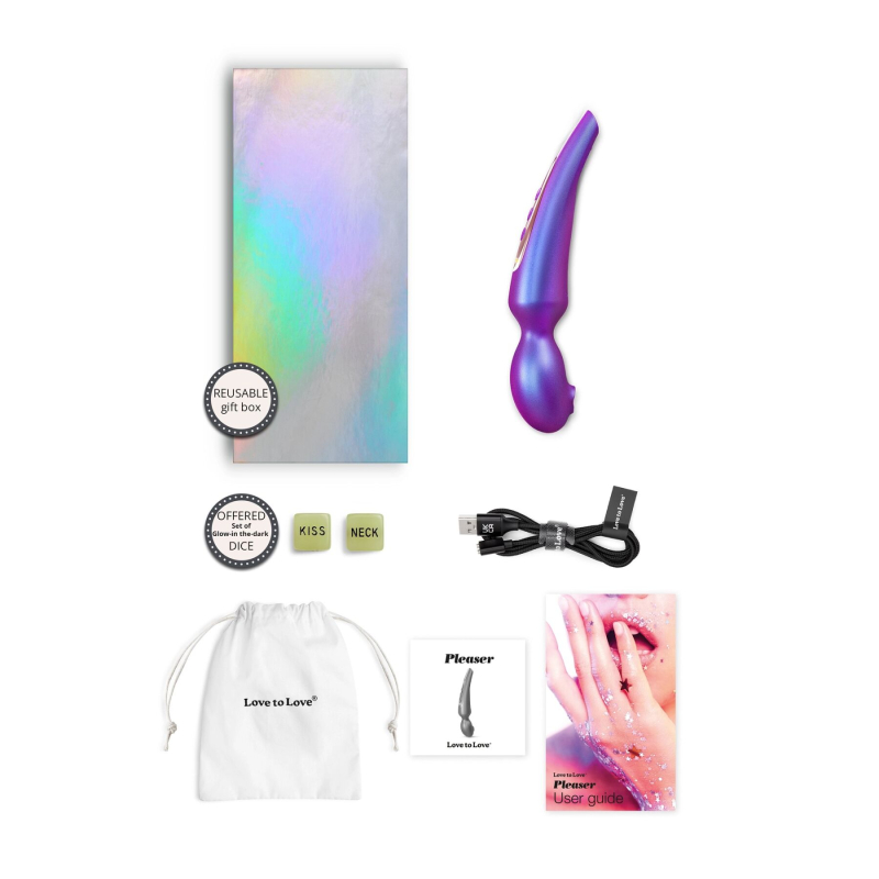 Вибромассажер Love To Love Pleaser Iridescent Night фиолетовый, изогнутая ручка, гибкий корпус, LED-индикация режимов