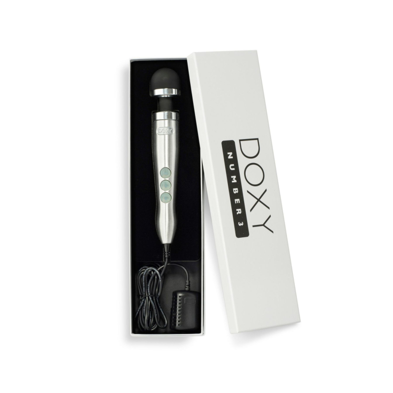 Вибромассажер микрофон DOXY Die Cast 3 Silver (Satin) – очень мощный, питание 220В, металлический корпус, 3-метр. кабель