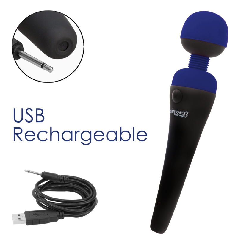 Вібромасажер мікрофон – PalmPower Recharge Blue – гнучка головка, керування з поступовим зростанням