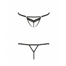 Відверті трусики–стрепи з мереживом Passion Exclusive SOLON THONG S/M, чорний колір
