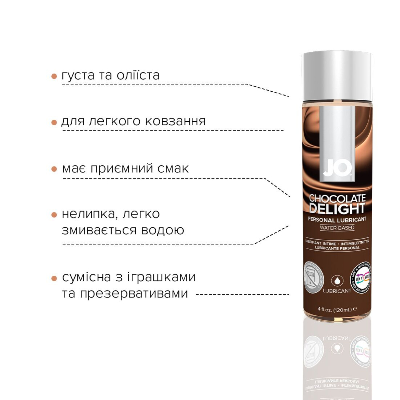 Змазка на водній основі JO H2O – Chocolate Delight (120 мл) без цукру, рослинний гліцерин