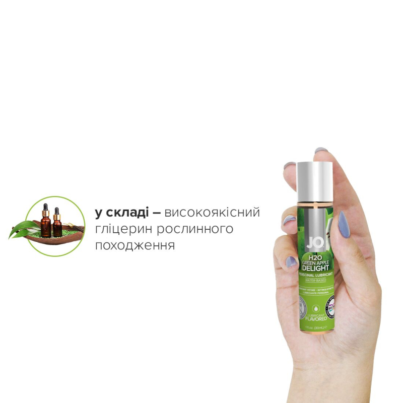 Змазка на водній основі JO H2O – Green Apple (30 мл) без цукру, рослинний гліцерин
