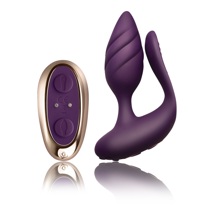 Анально-вагинальный вибратор для пар – Rocks Off Cocktail Purple – с пультом, 2 мотора, 10 режимов
