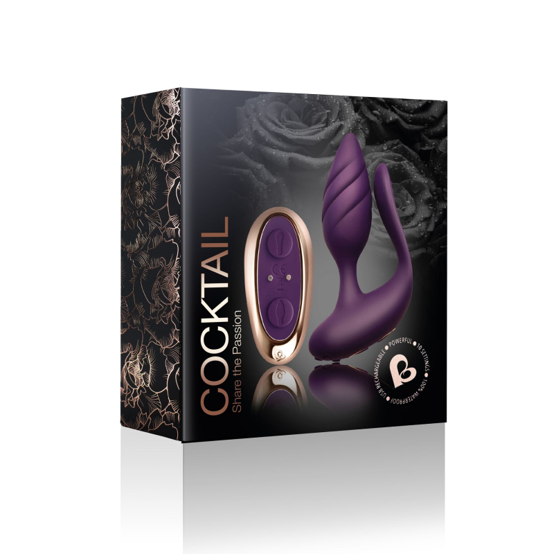 Анально-вагинальный вибратор для пар – Rocks Off Cocktail Purple – с пультом, 2 мотора, 10 режимов