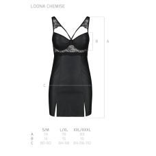 Бебі–дол з еко–шкіри та мережива Passion LOONA CHEMISE 2XL/3XL, чорний колір