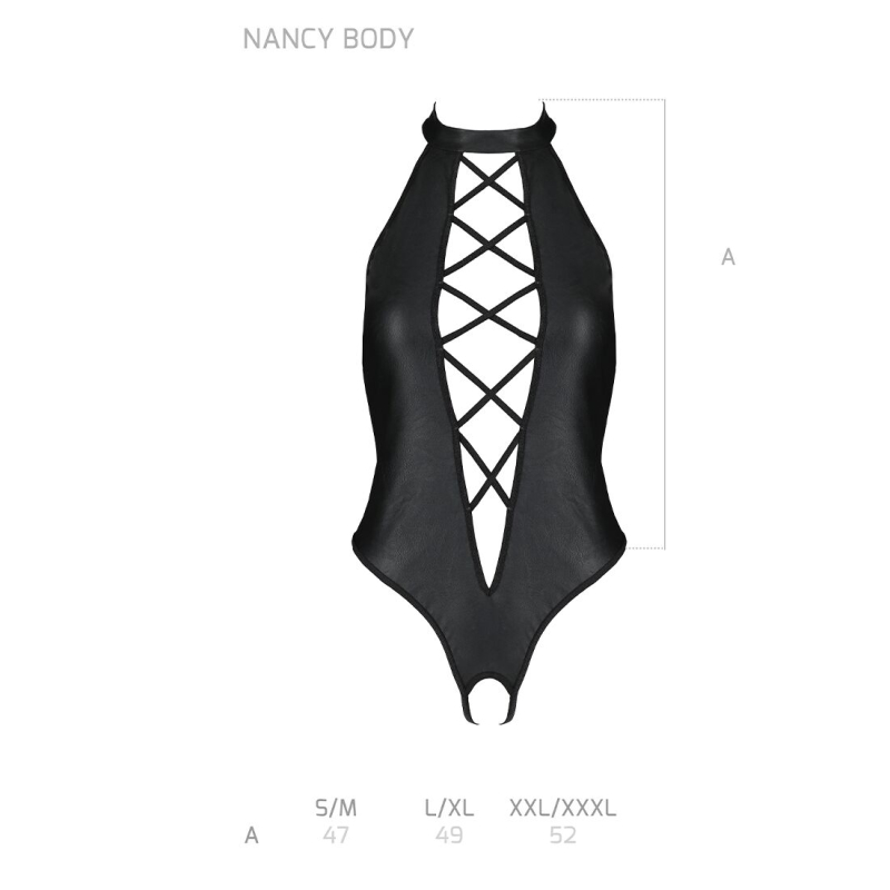 Боди из эко-кожи с имитацией шнуровки и открытым доступом Passion NANCY BODY L/XL, черный цвет