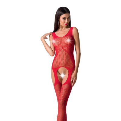 Боди-стокинг Passion BS061 красный, комбинезон, имитация чулок