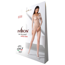 Бодістокінг Passion BS068 Білий, комбінезон, велика сітка, довгий рукав
