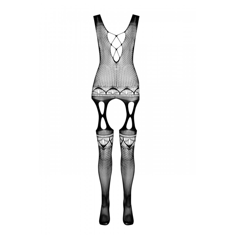 Боди-стокинг с плетением на груди Passion BS099 One Size, красный, открытый доступ, имитация подвязок