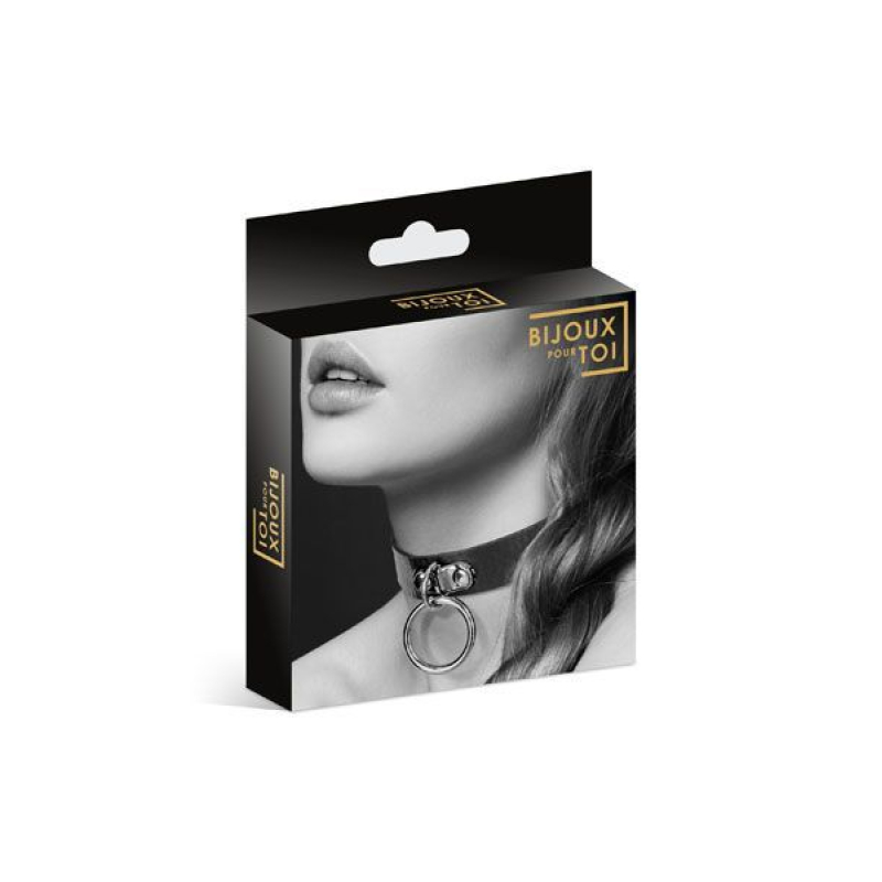 Чокер з кільцем для повідця Bijoux Pour Toi – FETISH Чорний колір, екошкіра