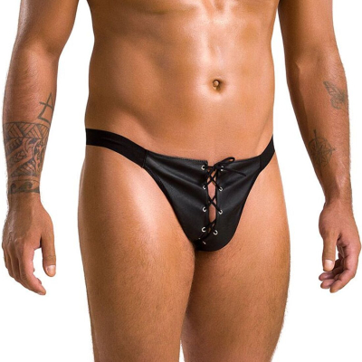 Мужские слипы на шнуровке Passion 044 SLIP BEN S/M Черный цвет, экокожа, люверсы