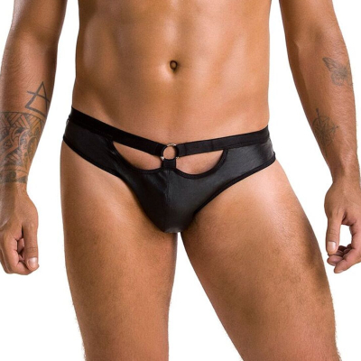 Чоловічі сліпи з вирізами Passion 041 SLIP JOE 2XL/3XL Чорний колір, екошкіра, відкриті сідниці