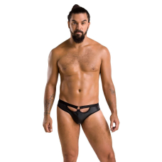 Чоловічі сліпи з вирізами Passion 041 SLIP JOE 2XL/3XL Чорний колір, екошкіра, відкриті сідниці