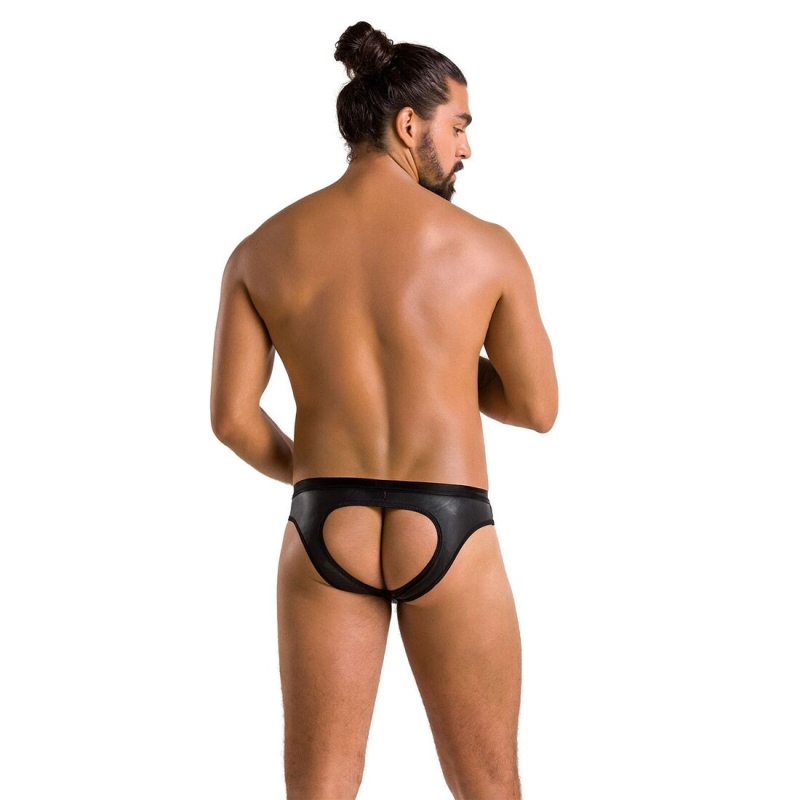 Чоловічі сліпи з вирізами Passion 041 SLIP JOE 2XL/3XL Чорний колір, екошкіра, відкриті сідниці