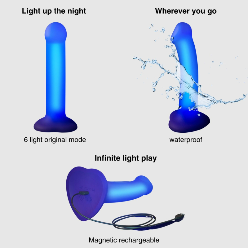 Дилдо Strap-On-Me Glow-LED Purple M – світиться, фіолетовий, 18 см
