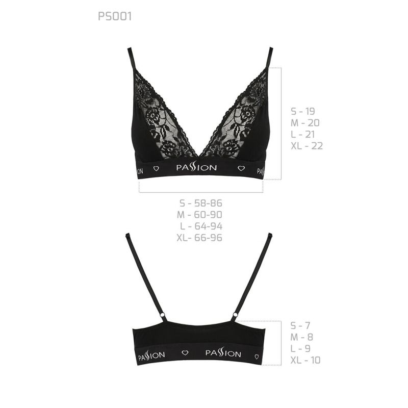 Еластичний топ з мереживом Passion PS001 TOP L, чорний колір